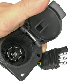 

4 Way Flat Truck to 7 Way Round RV Trailer Blade Socket Adapter with Mounting Bracket Flexible Wiring Harness 5" Length