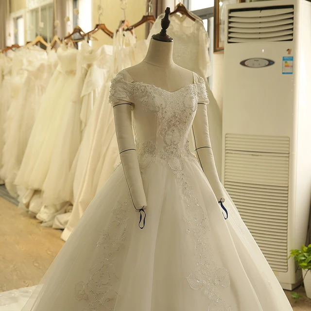 SL-9007 Vintage Cheap Off the Shoulder Wedding Dress Lace Applique Crystals Bridal Gowns 2018 4