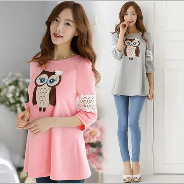 New Cotton Maternity Tops For Pregnant Women Cute Owl Maternity Clothes Pregnancy Half Sleeve Cute Pregnancy