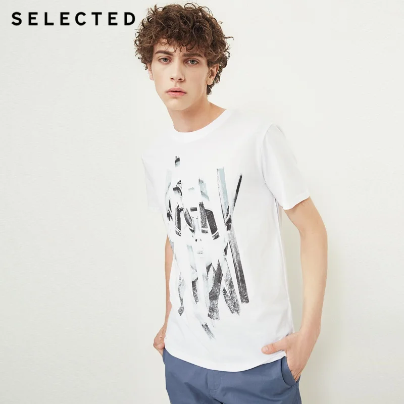 

SELECTED Slade summer cotton printed male Casual Short Sleeved T-shirt C|417201503