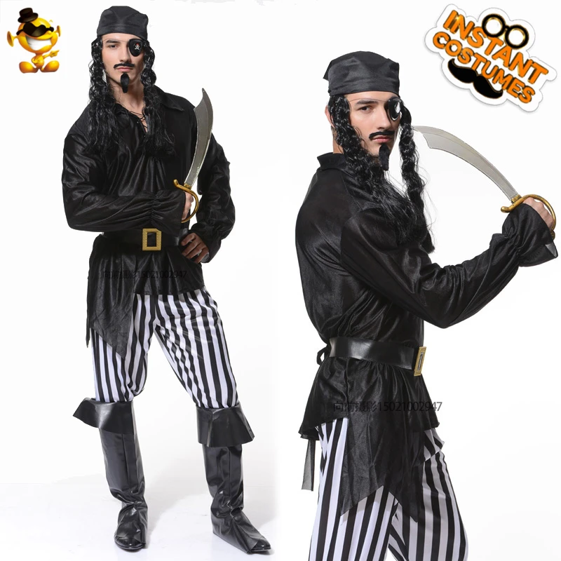 

DSPLAY Carnival Party Man Pirate Costume Imitation New Style Adult Men Buccaneer Suit Cosplay Striped Pants Cool Pirate Party