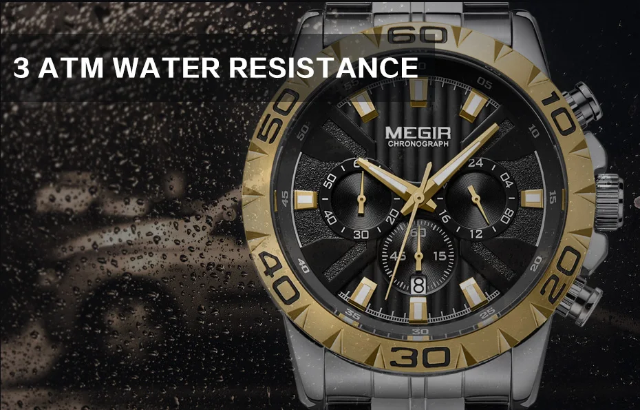 MEGIR мужские s часы лучший бренд класса люкс черные из нержавеющей стали бизнес Кварцевые часы мужские часы Relogio Masculino Erkek Kol Saati