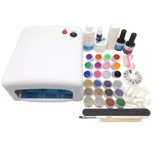 Профессиональная Нейл-арт набор гель uv УФ-лампа Кисть буфер инструмент для ногтей Клей акриловый набор