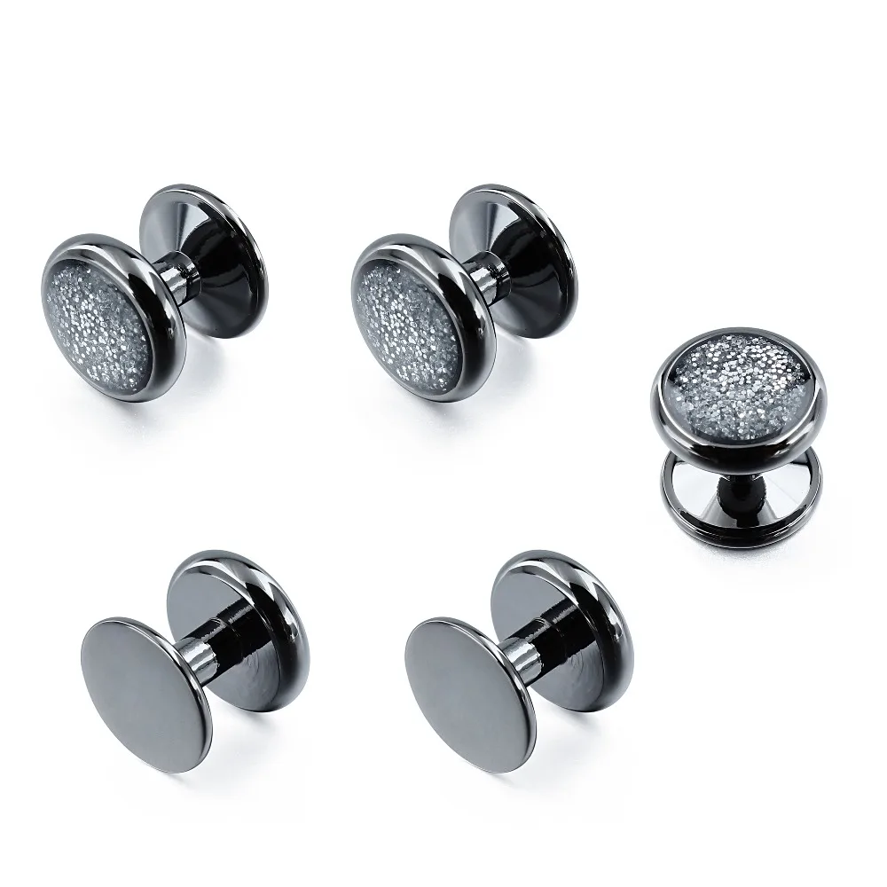 HAWSON 5pcs/Set Tuxedo Studs Gunmetal Plated Cufflinks Studs Crystal Dust Mens Button Stud spikes for clothes for Men's shirts