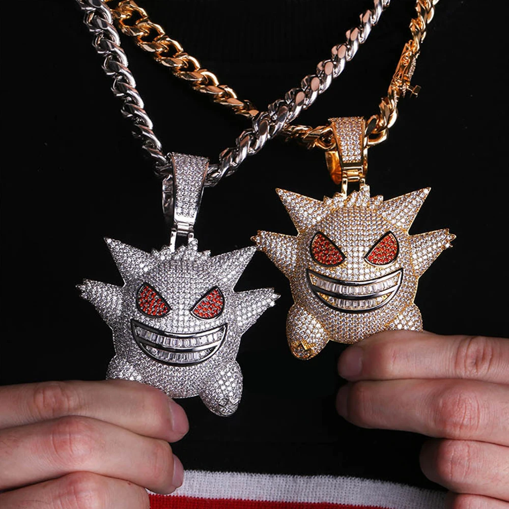 

Colorful CZ Hip Hop Jewelry Mask Gengar Necklace New Arrival Pokemon Plating Pendant Chain Iced Out Chain Mens Jewelry Gift