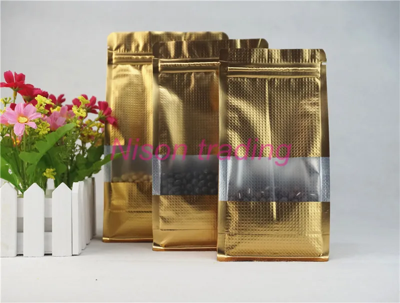 10pcs Matte gold stand up aluminium foil ziplock pouches with frosted