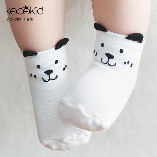 Новое поступление, носки для новорожденных, детские носки из хлопка с рисунком, Нескользящие хлопковые носки для младенца - Цвет: White Doggie