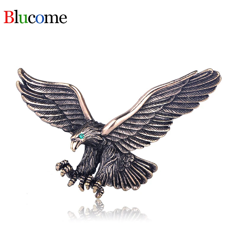 

Fashion Birds Retro Brooches Crystal Antique Silver Color Animal Corsage Women Men Clothes Vivid Eagle Hat Accessories Badge