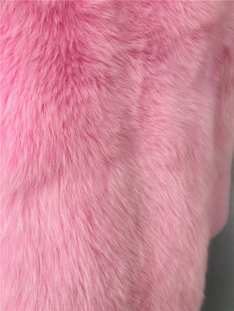 Женская шуба из натурального Лисьего меха, Женское зимнее толстое теплое пальто из натурального меха, розовая шуба из натурального Лисьего меха