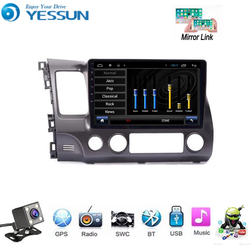 Clearance YESSUN For Honda Civic 2006~2011 Car Android Multimedia Player GPS Navigation Big Screen AUTO Radio Bluetooth 2