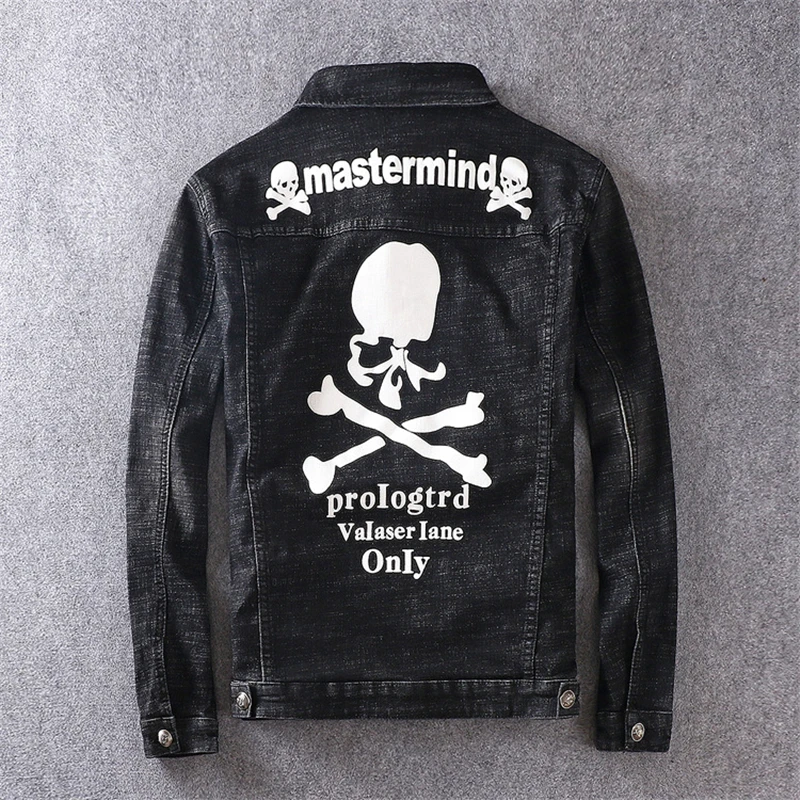 Dropshipping Hip Hop Denim Jackets Men Skulls Print Jeans Coat Streetwear 2019 Spring Autumn Cotton Jacket for Male NV27