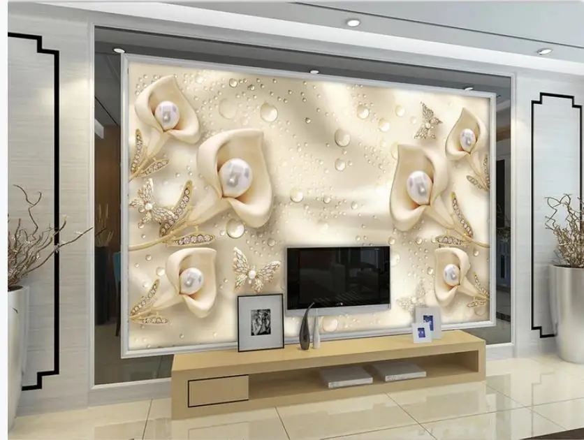 3d calla butterfly silk water wave reflection TV background wall wall papers home decor designers 3d calla butterfly silk water wave reflection TV background wall wall papers home decor designers