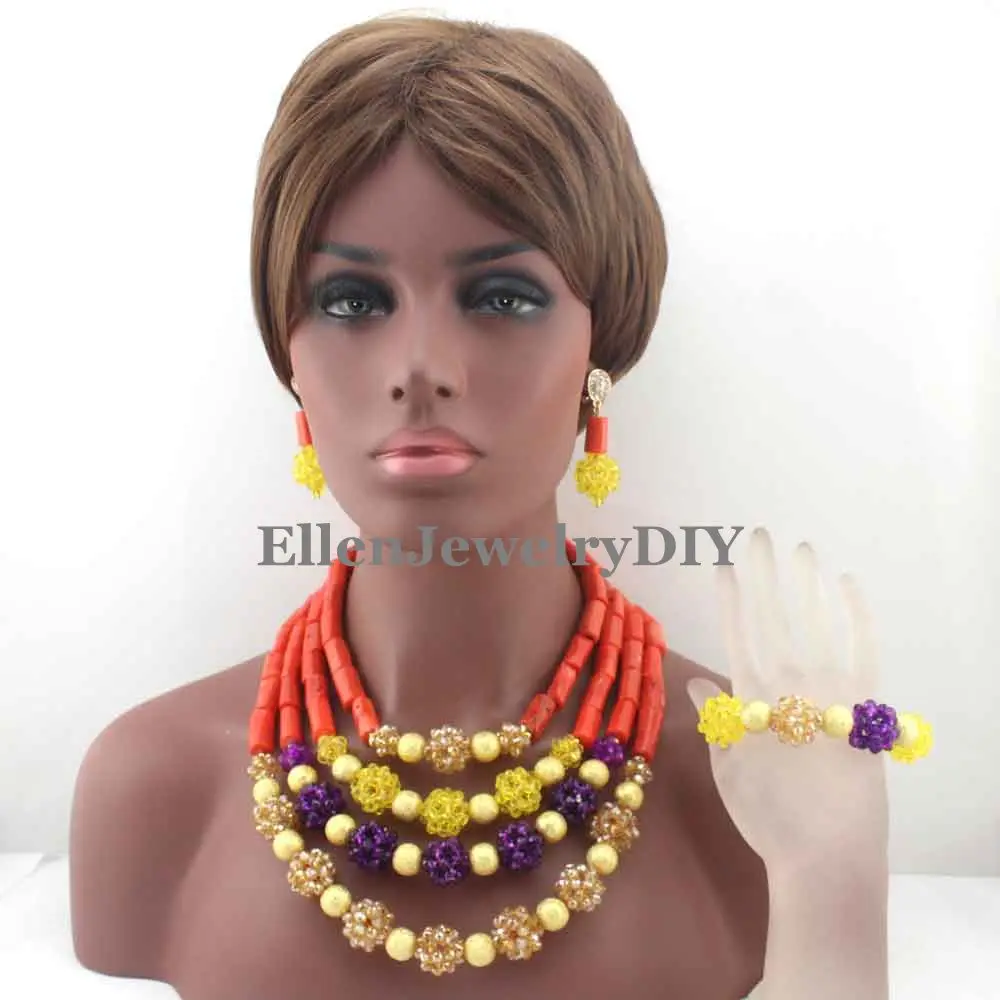 Fashion Orange Coral Beads Multicolors Crystal Ball Necklaces Nigerian African Wedding Beads