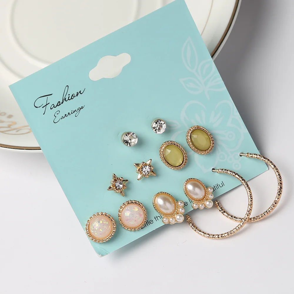 

Doreen Box Fashion Gold Alloy Stud Earrings Pink Green Cabochon Flower Water Drop Concise Earrings For Women Accessories,1 Set