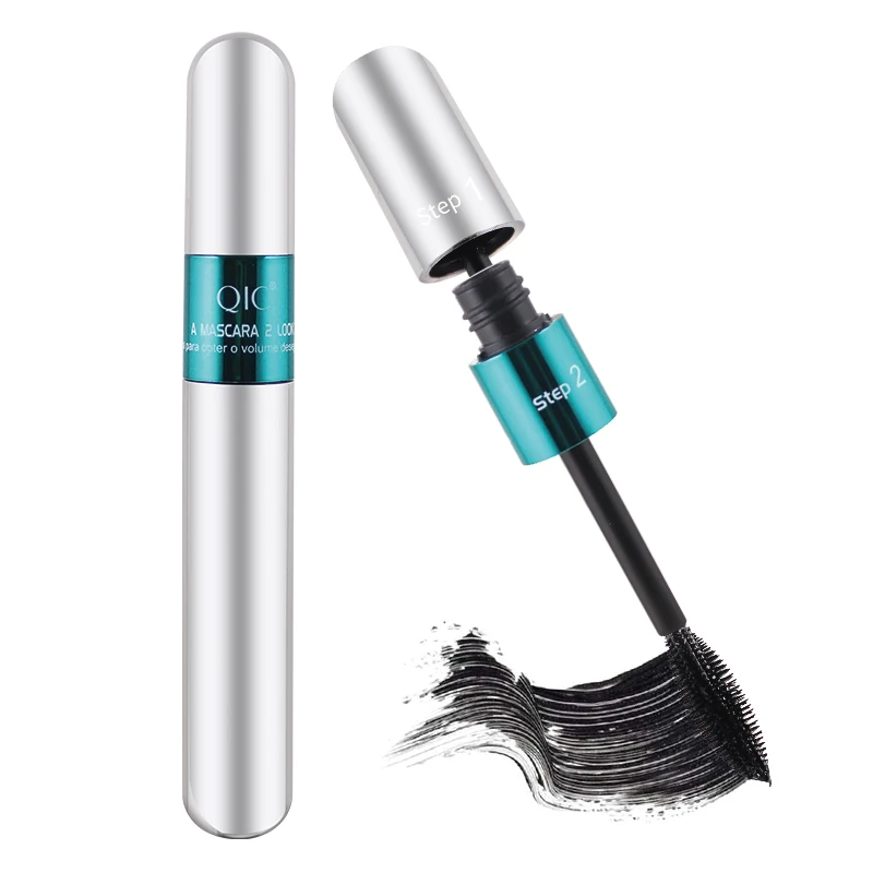 Qic Brand 4D Mascara Waterproof 2 In 1 Brush Head Thick Curling Eyelash Long Lock Color Lasting