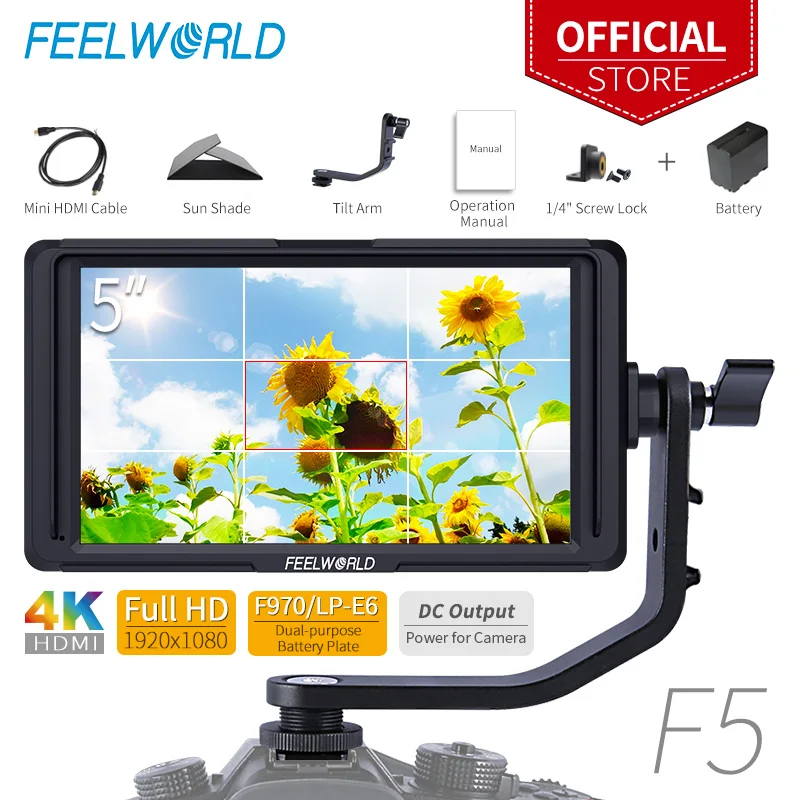 FEELWORLD F5 5 дюймовый цифровой зеркальной камеры полевой монитор маленький Full HD 1920x1080