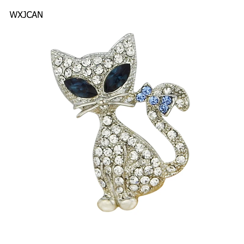 WXJCAN cute white rhinestone cat brooch cat brooches for women sale