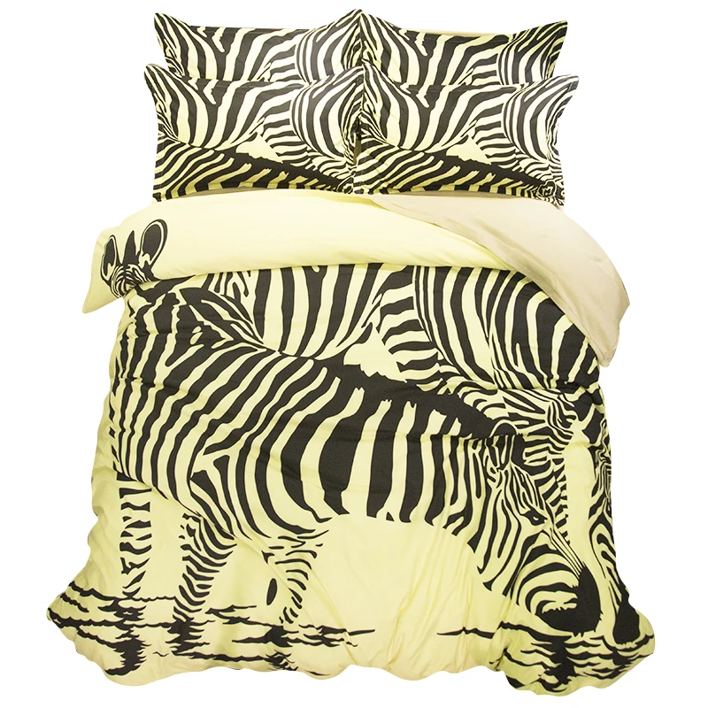 Zebra Print Flamingo Bedding Set Twin Queen King Size Duvet Cover