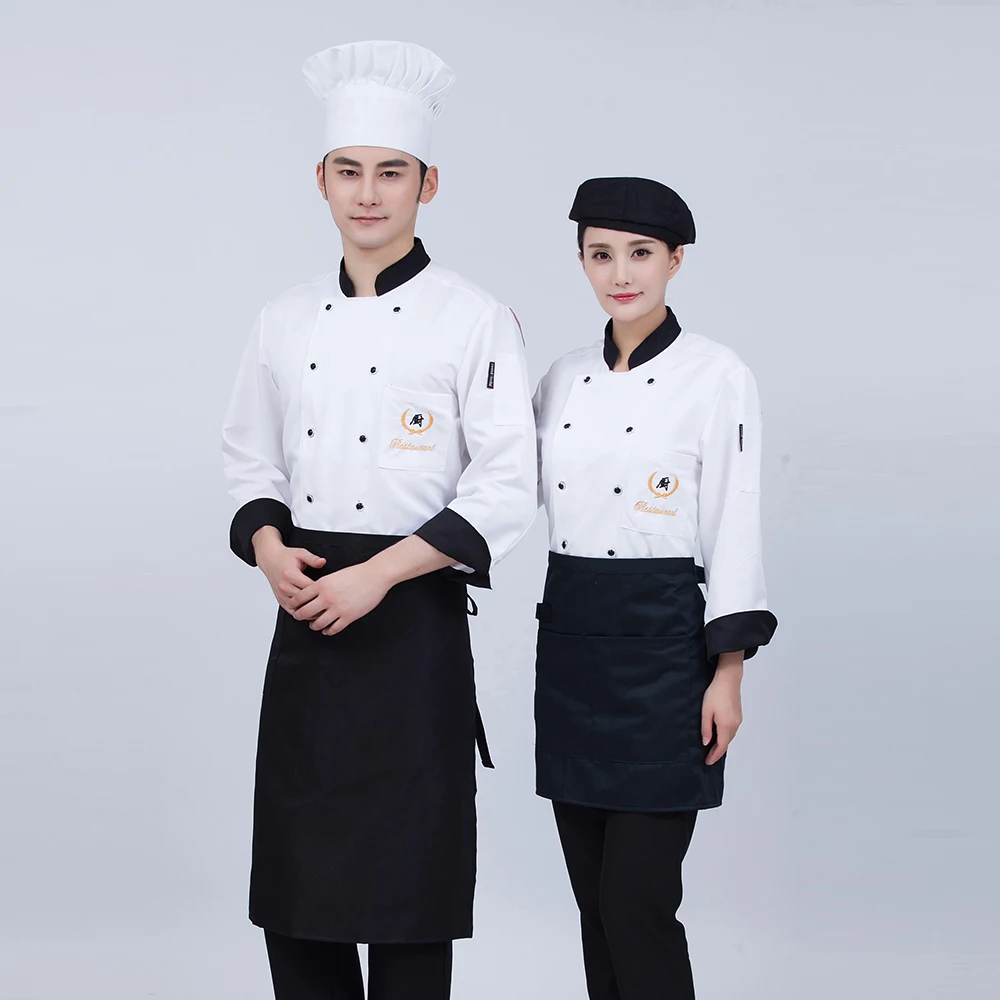 Унисекс с Цвет униформа повар Повседневная обувь куртки с длинным рукавом Для мужчин китайский ресторан Кухня форма Еда Услуги Пальто