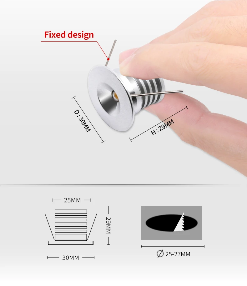 Точечный миниатюрный маленький LED-светильник светодиодный Встроенный Потолочный 12-24 В витрина для магазина 3 Вт Скрытый мини-светильник