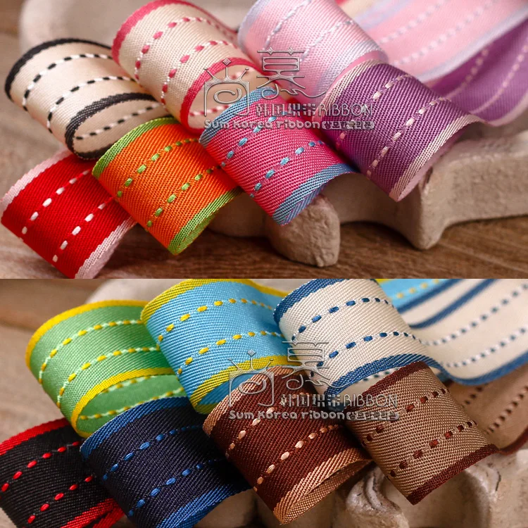 

50yards 10/16/25/38mm stitched stripes korean ribbon for garment hat accessories hair bow head band accessories craft supplies