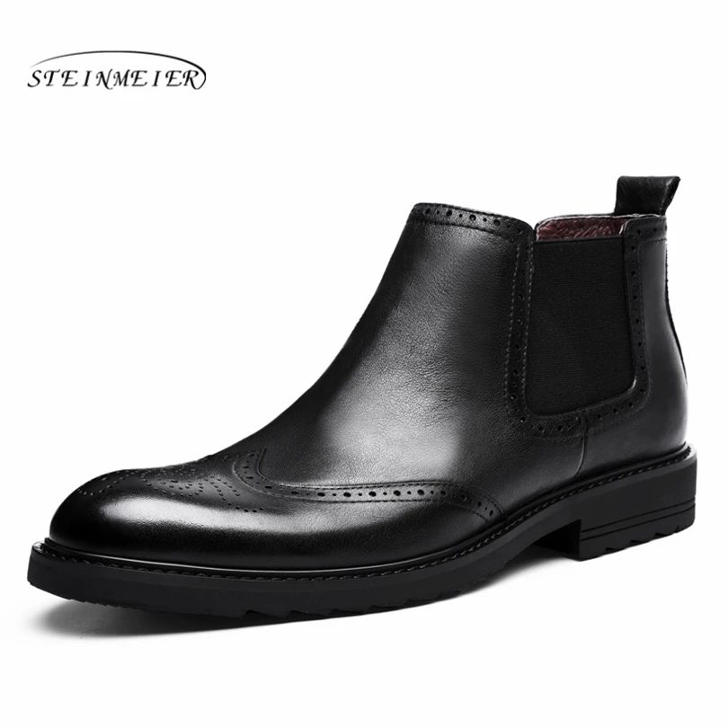 Мужские ботильоны из натуральной кожи, обувь из воловьей кожи, мужская обувь с острым носком, Модные Черные полуботинки в британском стиле