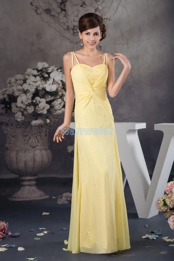 

free shipping 2016 new design hot sale long beading sweetheart evening gowns custom made size/color chiffon yellow evening dress
