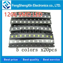 100 шт./лот новый 1206 SMD LED красный/зеленый/синий/желтый/белый 5 значения цветов каждый 20 штук