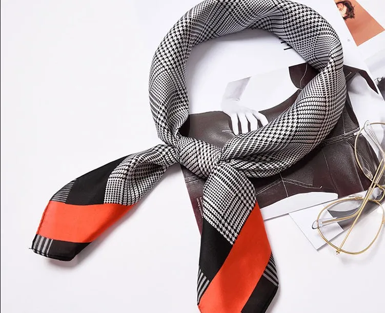 

Yishine 70*70 CM Women Multifunction Polyester Silk Scarf Elegant Plaids Printed Satin Small Square Wraps Scarves Shawl