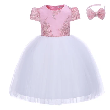

Cutestyles 2020 Pink Flower Girl Dressing Embroidery Graceful Princess Dress With headhand Girls Clothing G-DMGD911-1082