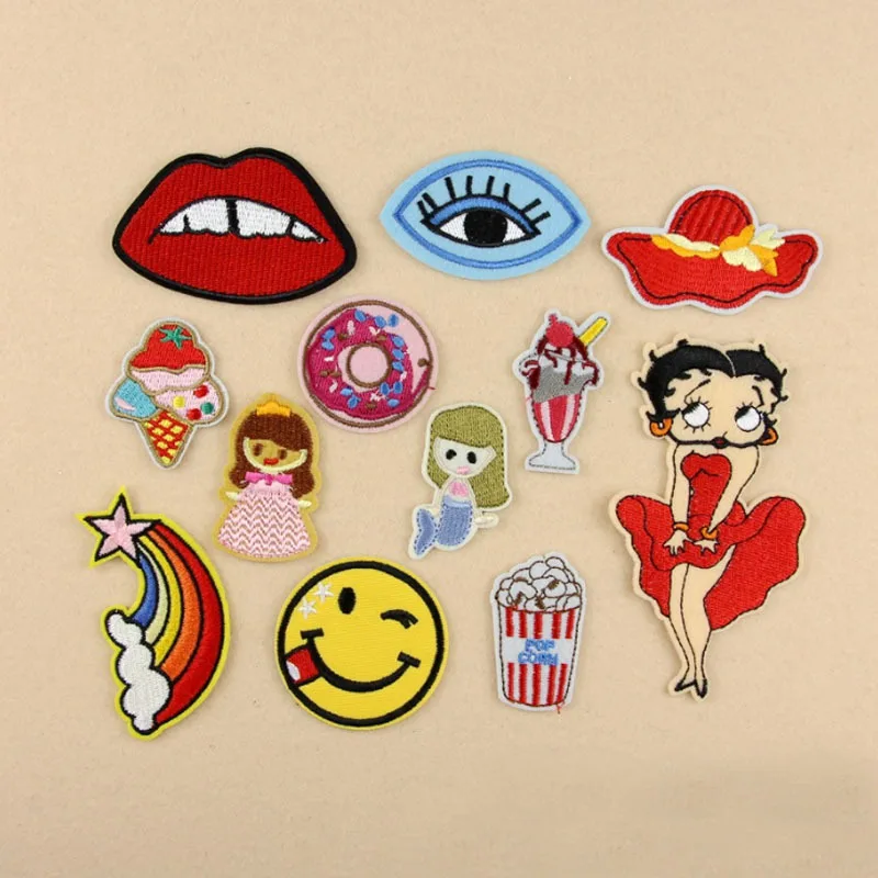 

12pcs/lot New Cartoon Girl Patch Cute Dolls Stickers for Dress Clothes Hats Backpack Jeans DIY Iron On Patches Sewing Appliques