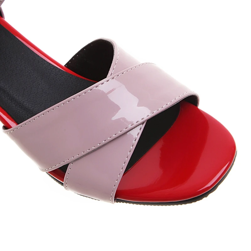 Meotina/летние босоножки женская обувь свадебные туфли с круглым каблуком и пряжкой женские босоножки на высоком каблуке из лакированной кожи красного цвета размера плюс 33-43