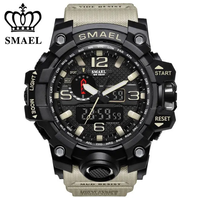 Smael бренд Часы с двойным табло Военное Дело сигнализации Кварцевые часы мужской подарок светодиодный цифровой Для мужчин спортивные часы для Для мужчин часов Relogio