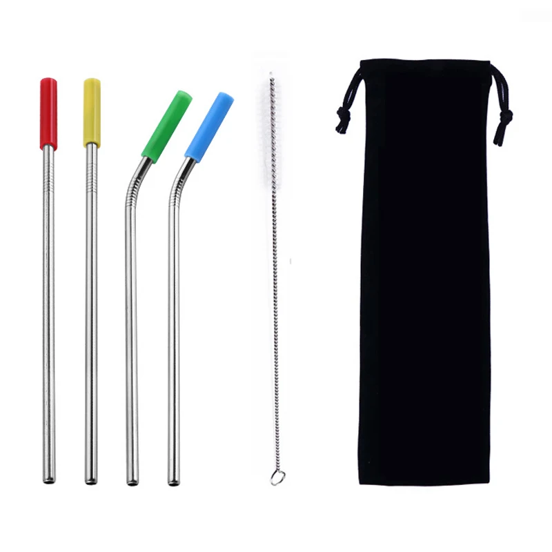 

4Pcs/Set Reusable Stainless Steel Drinking Straws Set with Silicone Tips and Cleaning Brush Metal Straws for 30oz 20oz Tumblers