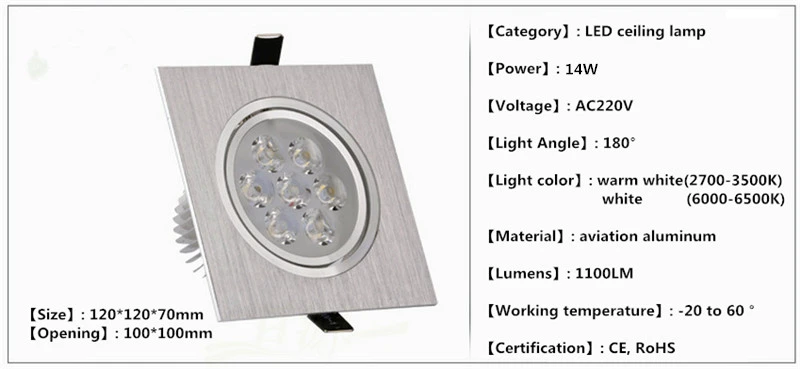 Квадратный серебристый/черный светодиодный Встроенный с регулируемой яркостью потолочная лампа 6 Вт 10 Вт 14 Вт Светодиодный светильник