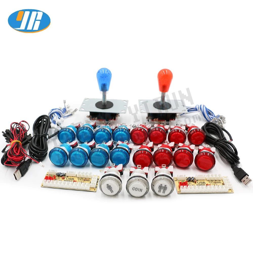 

Arcade Joystick DIY Kits with 2 Players USB LED Encoder 4 /8 Way Joystick Controller LED Illuminated Push Button for Game MAME