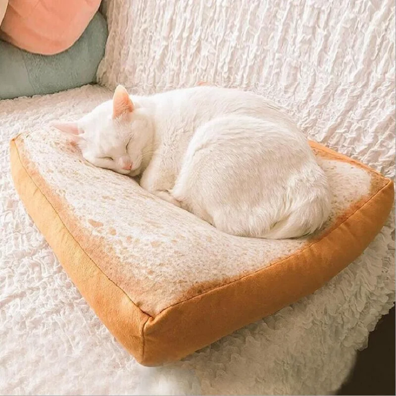 

Cat pet mat Toast plush pillow toy Bread slice cushion large Cat Dog Lounger Bed Puppy Warm Soft Bed House Product For Dog Cat