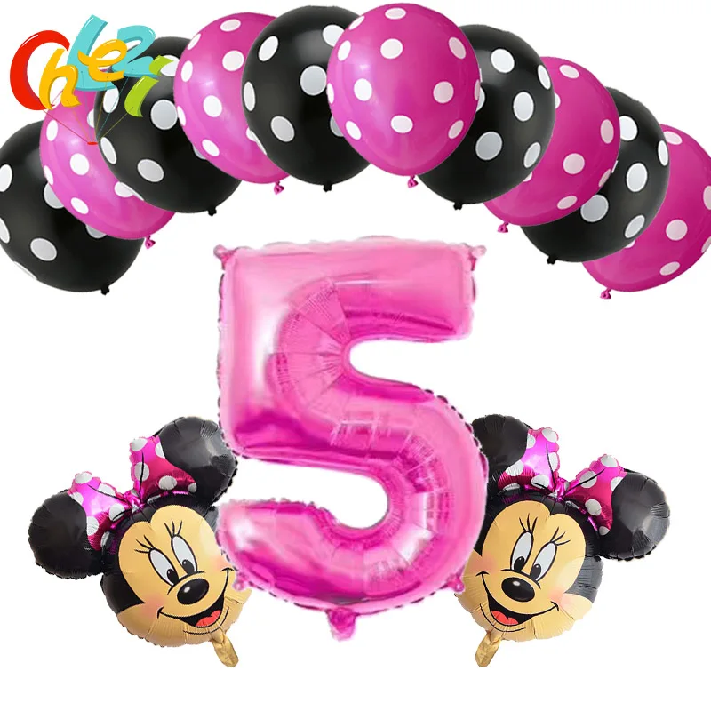311 25 De Descuento13 Piunidslote Bebé Rosa Número 4 5 6 7 8 9 Años Globos De Cumpleaños Minnie Mouse Cabeza De Papel De Aluminio Globos De Aire