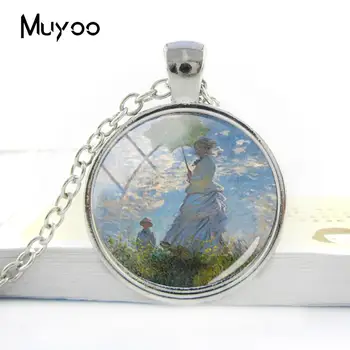 

2018 New Design Monet Painting Pendant Necklace Art Painting Round Necklaces Glass Cabochon Pendants Jewelry