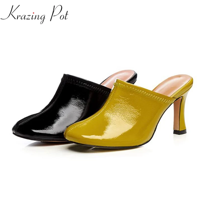 Karzing Pot new full grain leather stiletto super high heels classics superstar nightclub summer European preppy style mules L22
