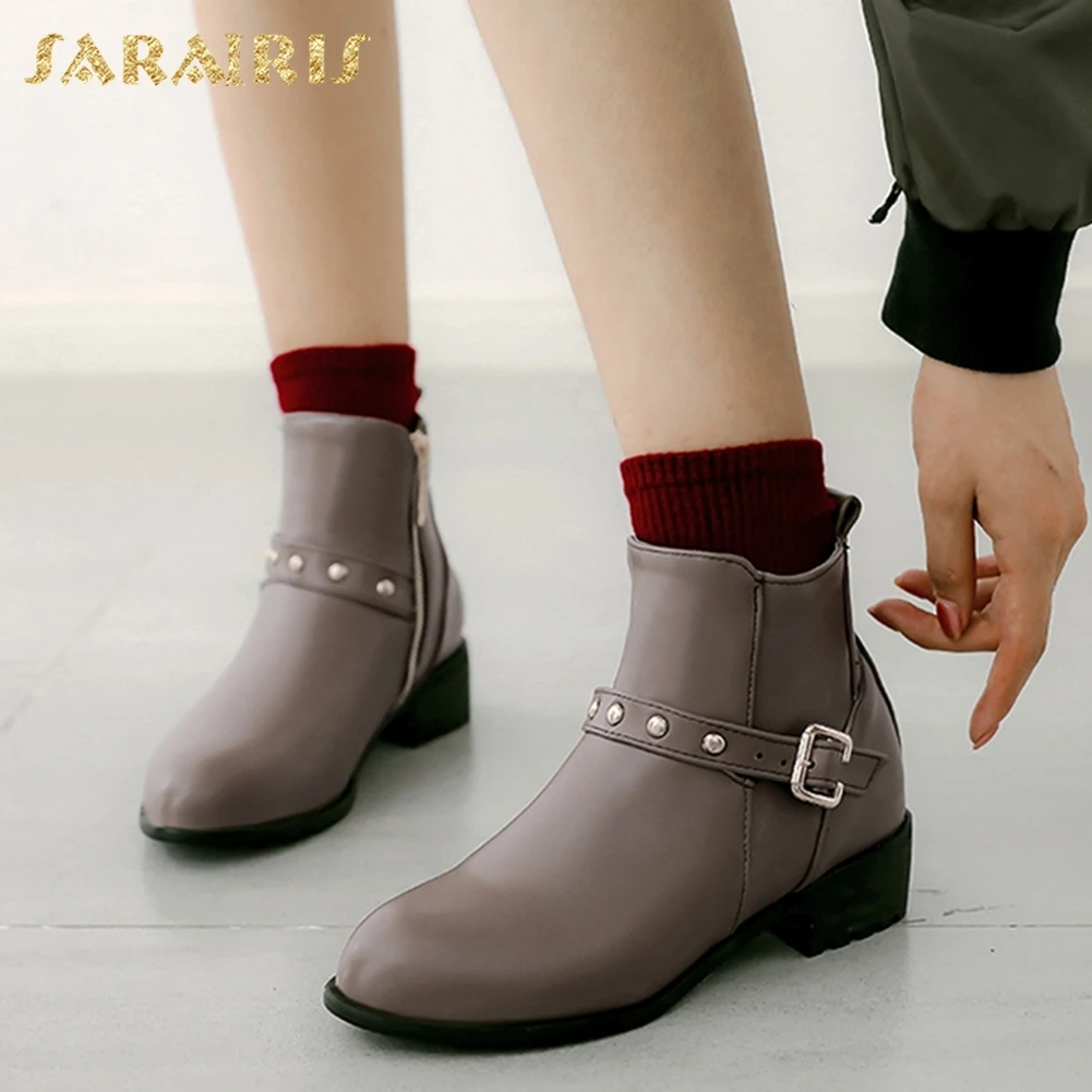 

SARAIRIS 2018 Plus Size 34-48 Elegant New Fashion Women Boots Woman Shoes Zip Up Square Heels Ankle Boots Shoes Woman