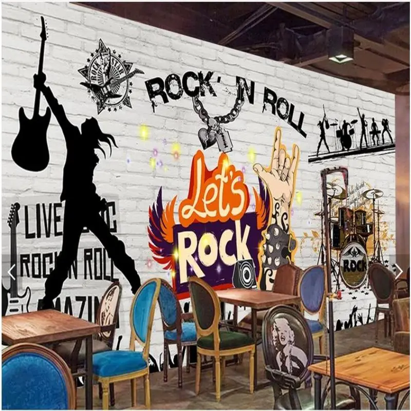 

Large custom European and American murals wallpaper brick wall bars KTV background wall paper rock music decoration wallpaper