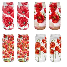 4 пар/компл. Красных Маков с милым цветочным принтом Повседневное хлопковые носки 3D цветочные печати высокое качество смешные носки для Для женщин и девочек