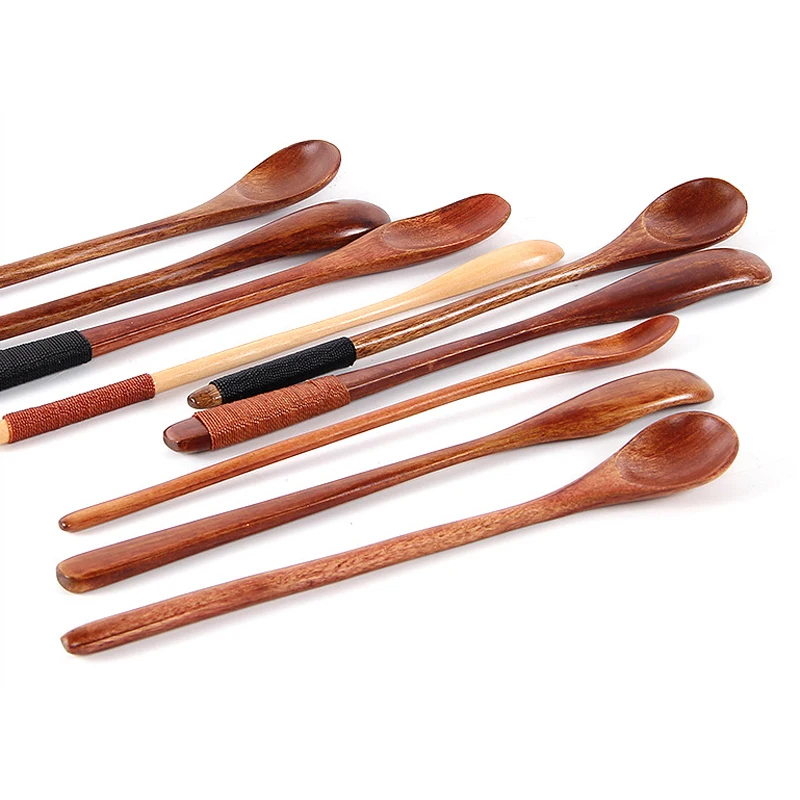 BalleenShiny Wooden Dessert Spoon Long Handle Wiring Coffee Stir Honey Milktea Scoop Cute Tableware Jam Cream Milktea Tools