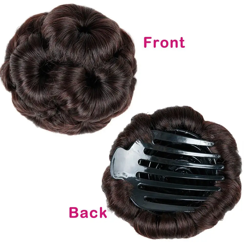 HANNE женские шиньон волосы булочка пончик клип в наращивание волос черный/коричневый/Блонд/Красный синтетический Высокая температура волокна шиньон - Цвет: Dark brown