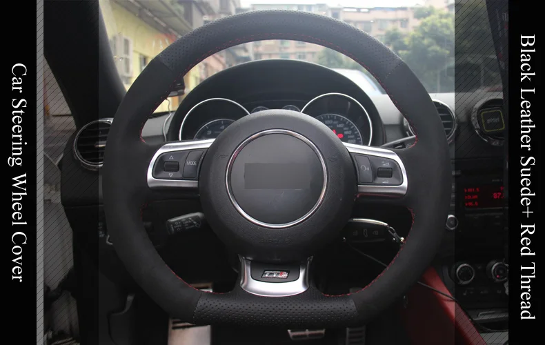 LQTENLEO черный натуральная кожа замша DIY ручной прошитой рулевого колеса автомобиля Обложка для Audi TT 2008-2013