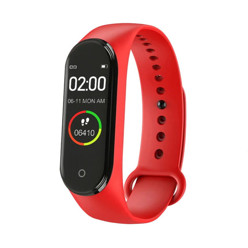 M4 смарт-браслет пульсометр Монитор артериального давления спортивные часы для мужчин и женщин монитор здоровья Браслет Водонепроницаемый фитнес-трекер - Цвет: Красный