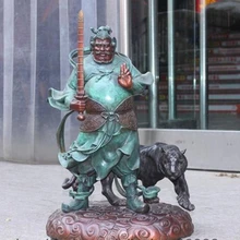 Xd 002956 Китайский Фэншуй Чистая Бронзовый Бог богатства Будды Чжао Gongming и Статуя Тигра