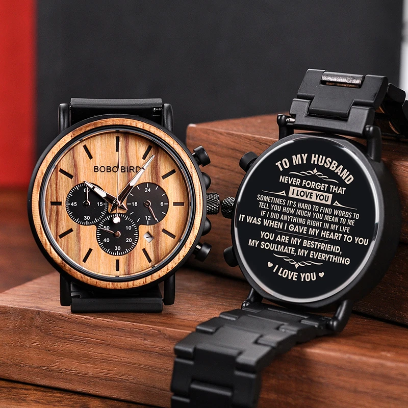 Personalized Customize Watch Men Engraved Wristwatch Wood & Stainless Steel Band Anniversary Gift Birthday Gift erkek kol saati