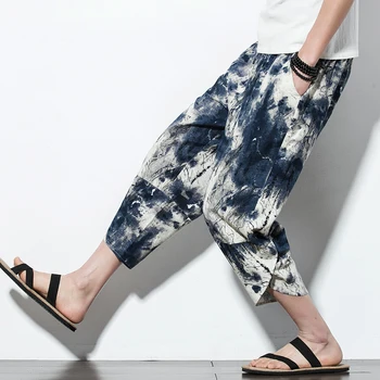 

2019 Sinicism Men Printed Linen Pants Streetwear Joggers Trousers Fashion Drawstring Hip Hop Loose Harem Pants Mens Sweatpants